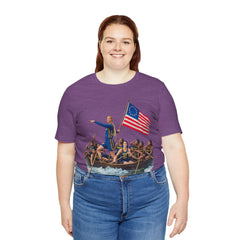 Historical Fever Patriot T‑Shirt — Revolutionary Flag Rowboat Design