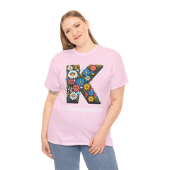 Kindergarten Floral Letter Tee, Kids Birthday Gift, Teacher Appreciation Shirt, Spring Celebration Tee, Unisex Cotton Tee