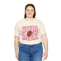 Summer Strawberry T-Shirt — Cute Pink Graphic Tee with Strawberry "SUMMER" Design