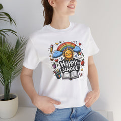 HAPPY 100 DAYS of SCHOOL - Unisex Short Sleeve Tee | Elementary School Holiday, Teacher Apparel, Kids Motivation, Days Checked Off, 100 Days