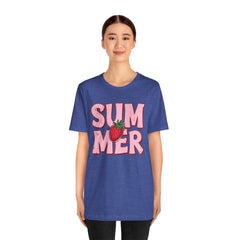 Summer Strawberry T-Shirt — Cute Pink Graphic Tee with Strawberry "SUMMER" Design
