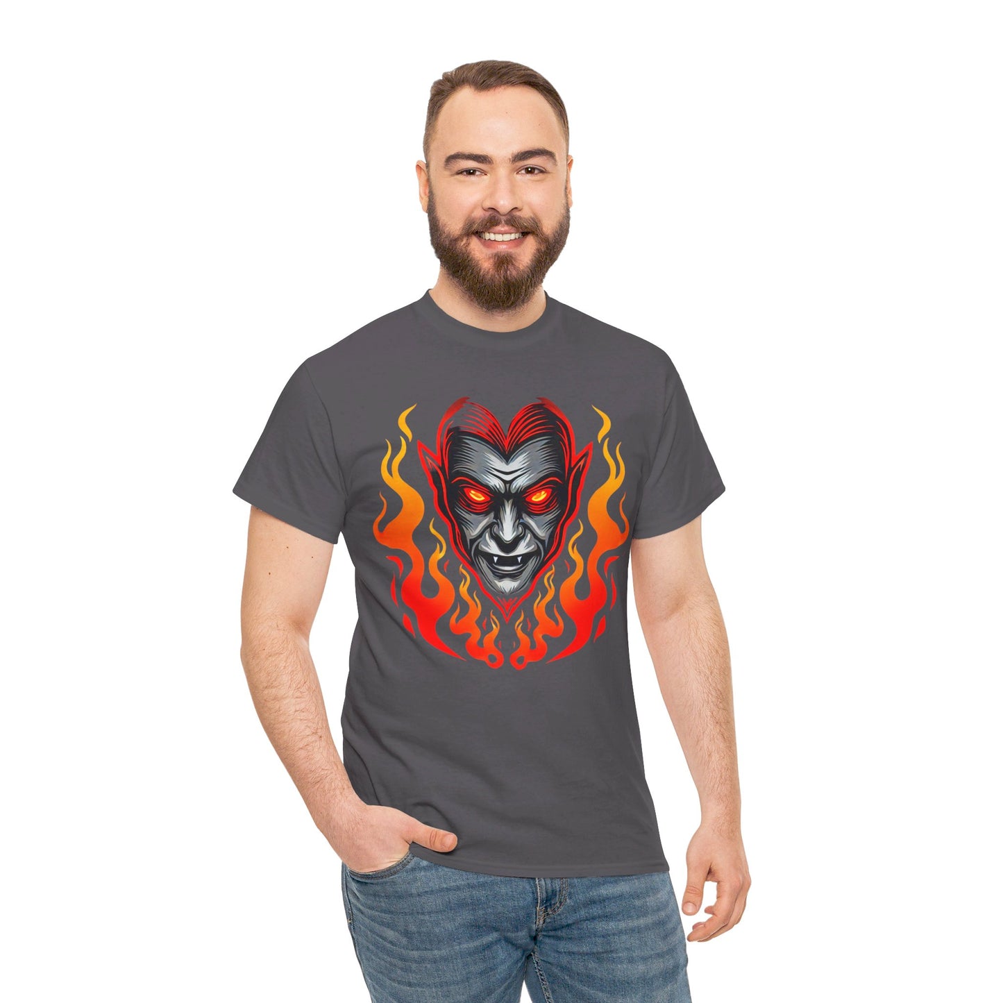 Flaming Fire Vampire - Graphic Unisex Heavy Cotton Tee