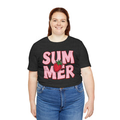 Summer Strawberry T-Shirt — Cute Pink Graphic Tee with Strawberry "SUMMER" Design