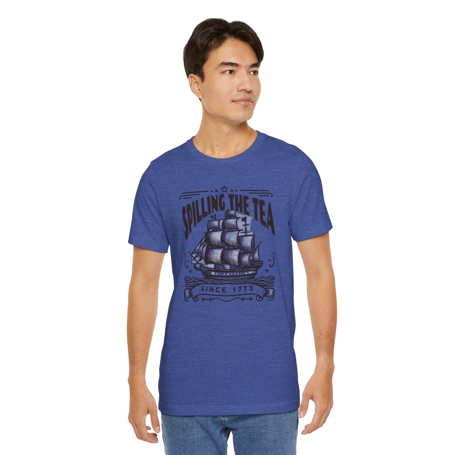 Spilling The Tea Since 1773, Sailing Ship Graphic, Unisex Jersey Short Sleeve Tee