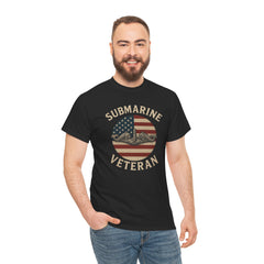 Submarine Veteran American Flag Tee | Unisex Heavy Cotton T-Shirt, Military Apparel, Veteran Gift, Patriotic Top, Casual Wear