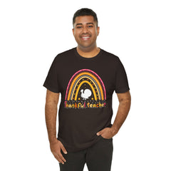 Thankful Teacher T‑Shirt – Retro Rainbow Turkey Teacher Appreciation Tee