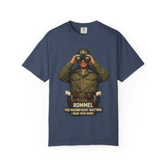 Graphic T-Shirt — Vintage WWII General George Patton Binoculars Design with "Rommel You Magnificent Bastard" Text
