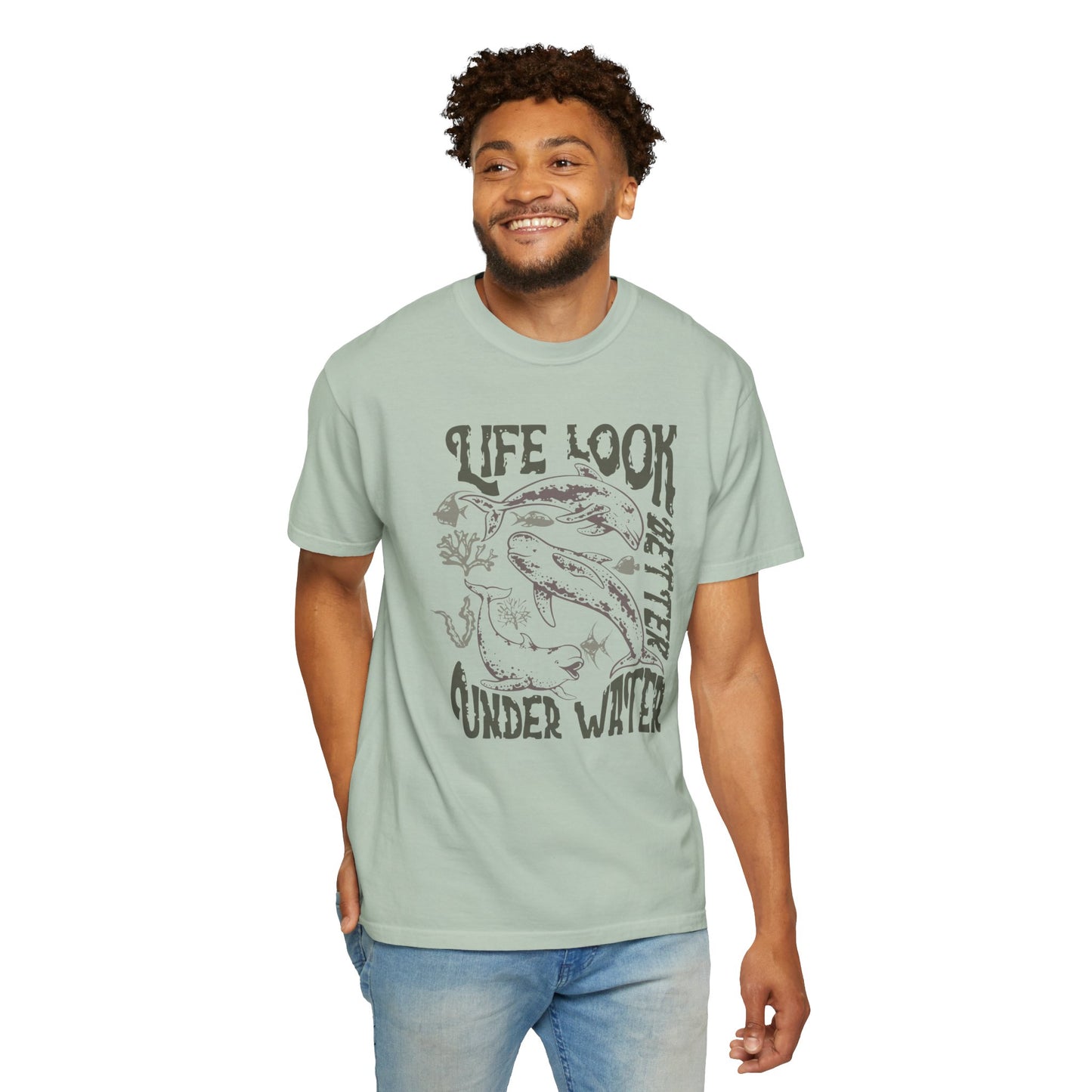 Whales, Life Look Better Under Water -  Graphic Unisex Garment-Dyed T-shirt