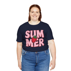 Summer Strawberry T-Shirt — Cute Pink Graphic Tee with Strawberry "SUMMER" Design