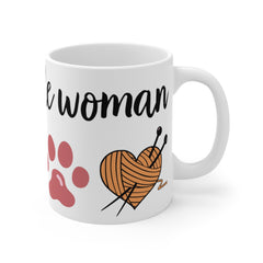 Simple Woman Mug, Knitting Enthusiast, Paw Print Mug, Female Symbol, Heart Yarn Design, 11oz, 15oz, 20oz Mug, Knitter's Present, Pet Lover