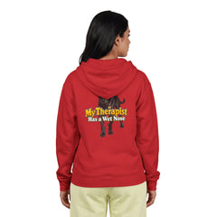 Personalized with your dogs image Zip Hoodie — "My Therapist Has a Wet Nose" Graphic