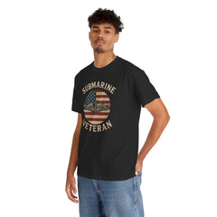 Submarine Veteran American Flag Tee | Unisex Heavy Cotton T-Shirt, Military Apparel, Veteran Gift, Patriotic Top, Casual Wear