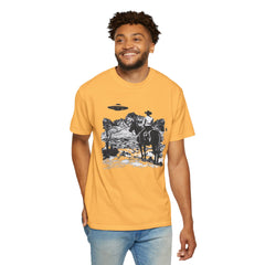 UFO Meets Cowboy Vintage Graphic T-Shirt — Retro Western Alien Tee
