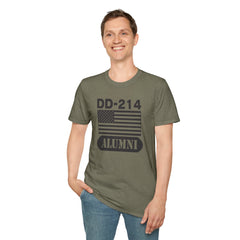 DD-214 Alumni with American Flag  Unisex Softstyle T-Shirt