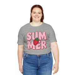 Summer Strawberry T-Shirt — Cute Pink Graphic Tee with Strawberry "SUMMER" Design