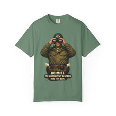 Graphic T-Shirt — Vintage WWII General George Patton Binoculars Design with "Rommel You Magnificent Bastard" Text