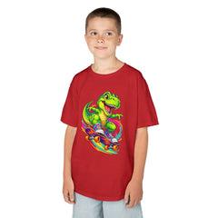 Kids Skateboarding T‑Rex Tee — Neon Dino Skateboard Shirt for Boys & Girls