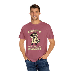 Certified Shenanigans Specialist T-Shirt | Funny Unisex Tee, Casual Wear, Gift for Raccoon Lovers, Cute Animal Shirt, Quirky Apparel