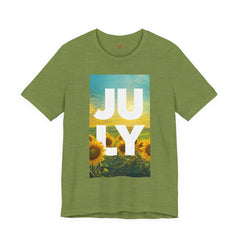 July Sunflower T‑Shirt – Summer Graphic Tee with 'JULY' Text