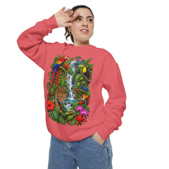 Tropical Jungle Waterfall With Leopard and Parrot Sweatshirt