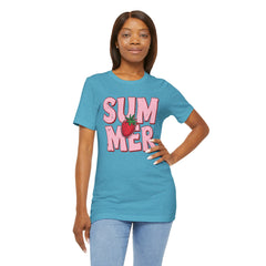 Summer Strawberry T-Shirt — Cute Pink Graphic Tee with Strawberry "SUMMER" Design