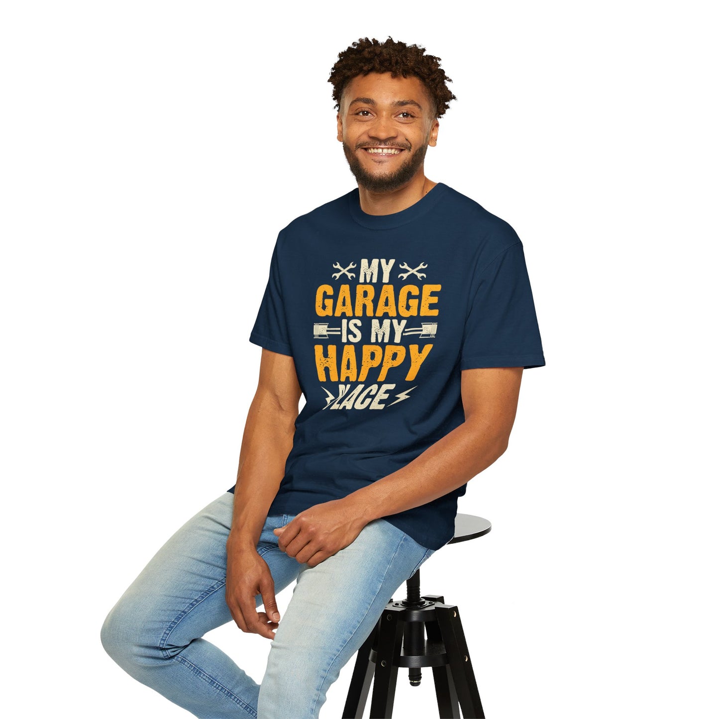 My Garage Is A Happy Place, Comfort Colors Unisex Relaxed Fit T Shirt