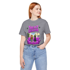 Personalized Treat Dealer T-Shirt — Funny Pet Lover Tee with Girl and Dog on Purple Couch