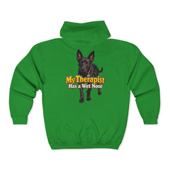 Personalized with your dogs image Zip Hoodie — "My Therapist Has a Wet Nose" Graphic