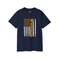 Amputee Warrior eblazed on American Flag - Unisex Ultra Cotton Tee | Amputee, Limb Awareness, Prosthetic Wearer, Leg Amputee, Arm Amputee