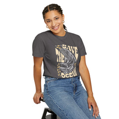 Whales, Save The Ocean -  Graphic Unisex Garment-Dyed T-shirt