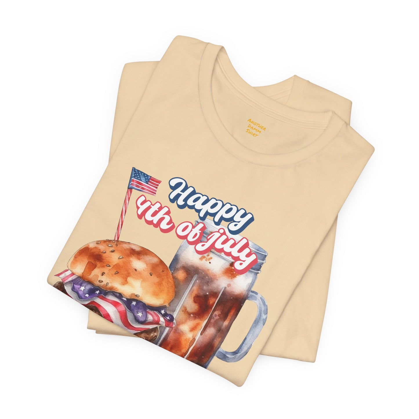 Happy 4th Of July Burger and Mug Graphic, Unisex Jersey Short Sleeve Tee