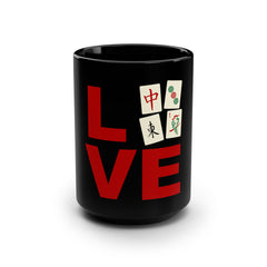 LOVE Mahjong with Mahjong tile graphics Black Mug, 15oz / See our matching T Shirt / Mahjong gifts / gifts for her