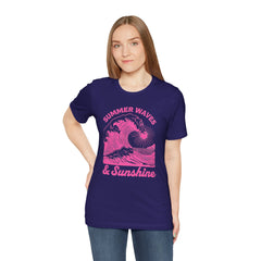 Summer Waves & Sunshine Tee — Retro Pink Surf Graphic T-Shirt
