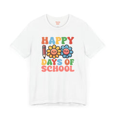 HAPPY 100 DAYS of SCHOOL - Unisex Short Sleeve Tee | Elementary School Holiday, Teacher Apparel, Kids Motivation, Days Checked Off, 100 Days