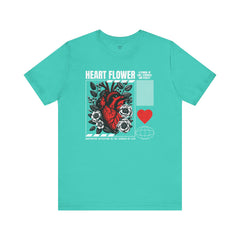 Heart Flower Tee - Nuturing Affection In The Garden Of Life - Positive Vibes Unisex Jersey Short Sleeve Tee