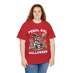 Feral Girl Halloween Raccoon! Graphic Unisex Heavy Cotton Tee