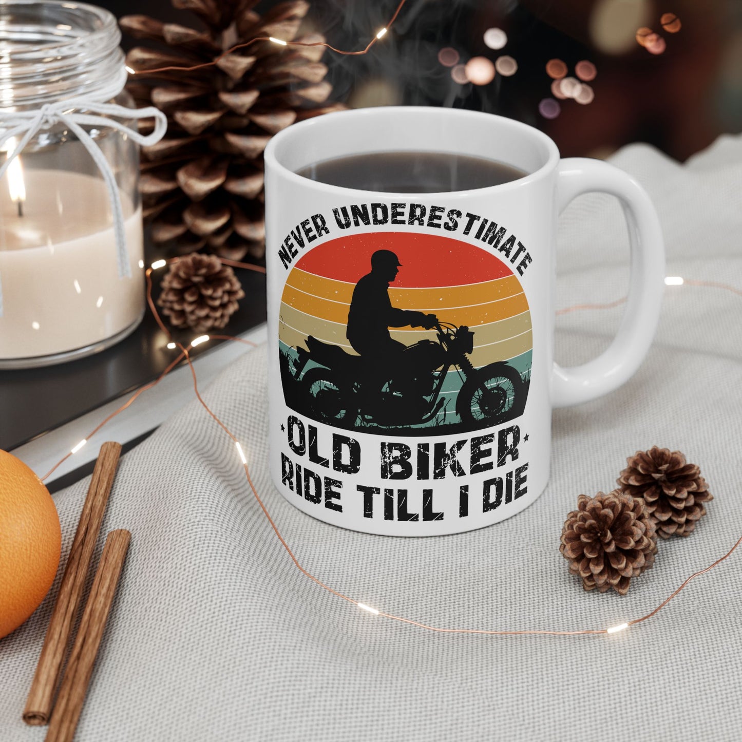 Old Biker Ride To I Die Retro Graphic Ceramic Mug, (11oz, 15oz)