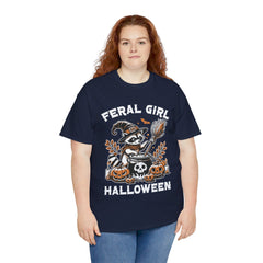 Feral Girl Halloween Raccoon! Graphic Unisex Heavy Cotton Tee