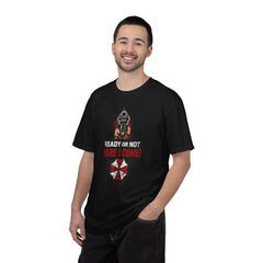 Horror Gaming T-Shirt — "Ready or Not Here I Come!" Umbrella Corp Design