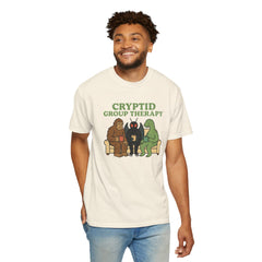 Cryptid Group Therapy Bigfoot, Mothman and Loch Nessie Unisex T-Shirt, Funny Graphic Tee, Gift for Cryptid Lovers, Quirky Casual Wear, Cool Humor Shirt