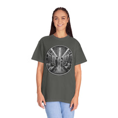 Don;t Stop Believing Subway Reflection T-Shirt — Vintage Black & White Urban Photo Tee