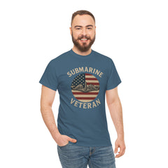 Submarine Veteran American Flag Tee | Unisex Heavy Cotton T-Shirt, Military Apparel, Veteran Gift, Patriotic Top, Casual Wear