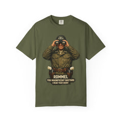 Graphic T-Shirt — Vintage WWII General George Patton Binoculars Design with "Rommel You Magnificent Bastard" Text