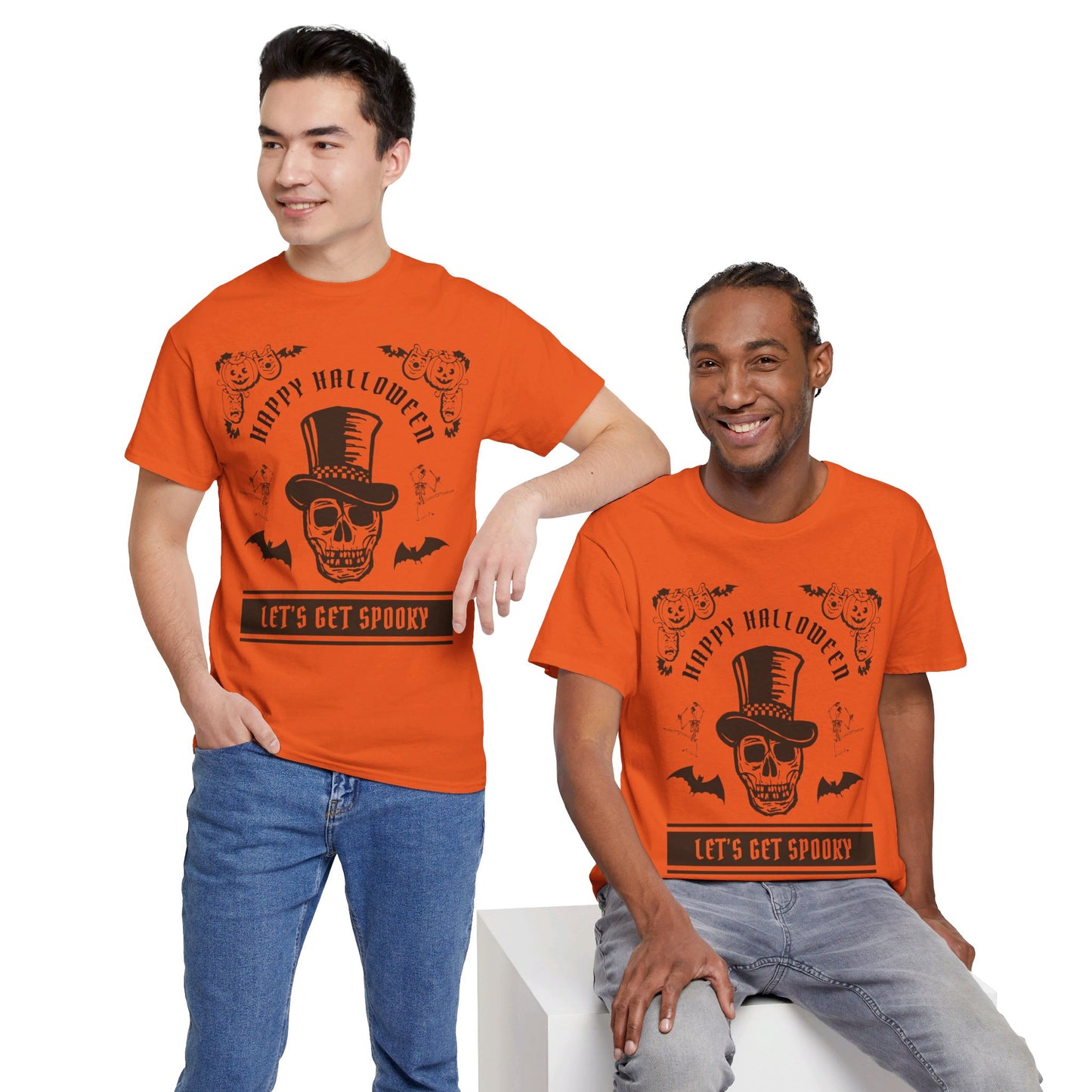 HAPPY HALLOWEEN Lets Get Spooky! Graphic Unisex Heavy Cotton Tee