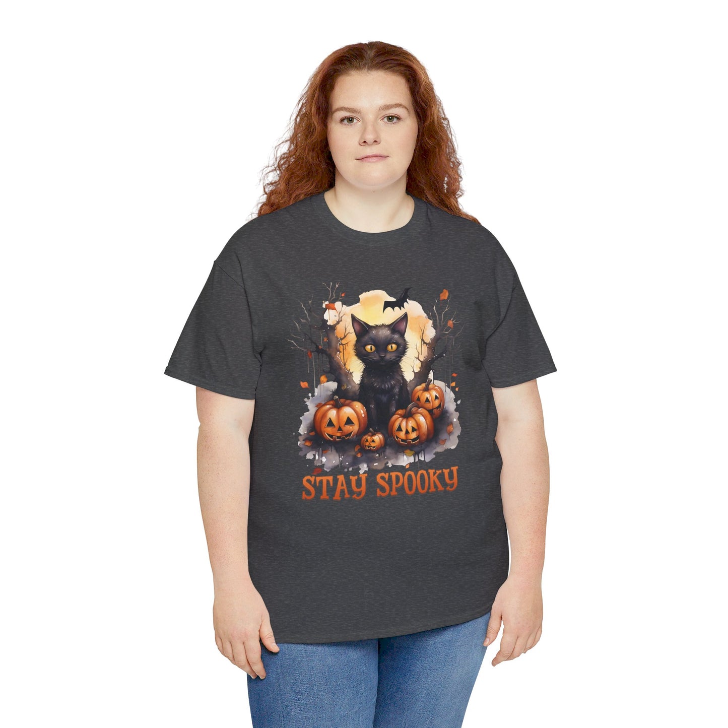 Black Cat And Pumpkin! Graphic Unisex Heavy Cotton Tee