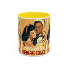 Mug - Vintage He Joined The Submarine Service Unique Tri Panel Image Accent Coffee Mug (11, 15oz)