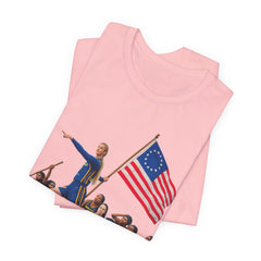 Historical Fever Patriot T‑Shirt — Revolutionary Flag Rowboat Design