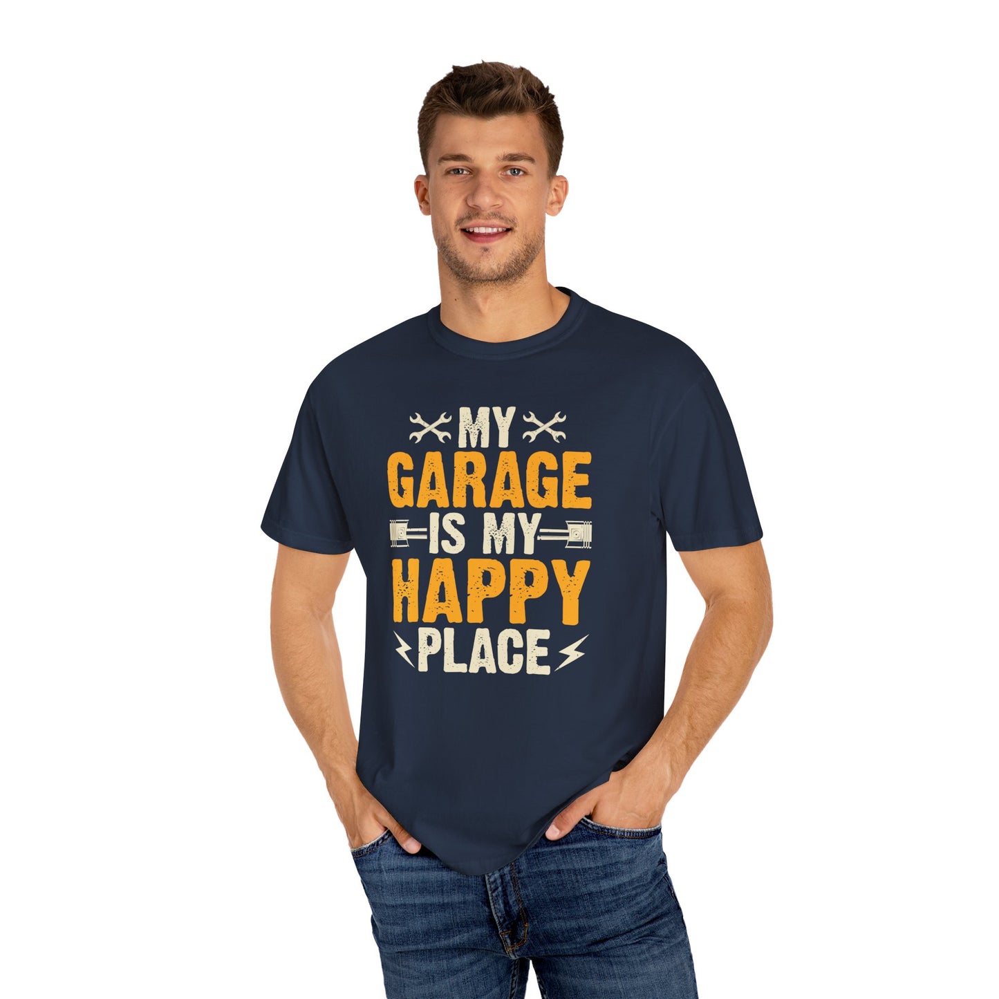 My Garage Is A Happy Place, Comfort Colors Unisex Relaxed Fit T Shirt