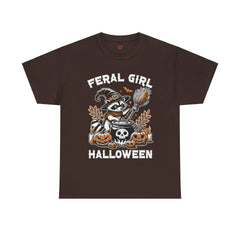 Feral Girl Halloween Raccoon! Graphic Unisex Heavy Cotton Tee