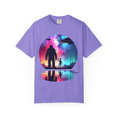 Bigfoot & Alien Nightscape T-Shirt — Sasquatch UFO Graphic Tee